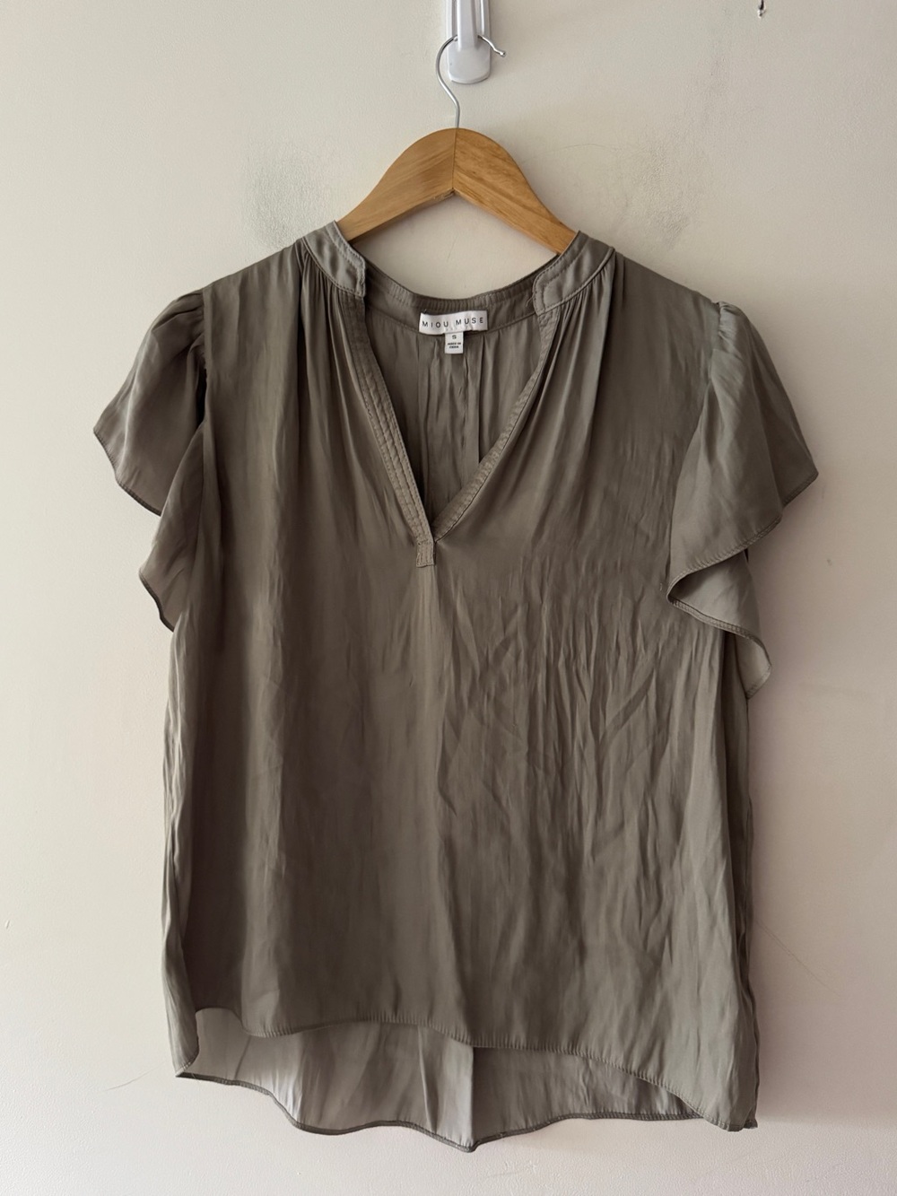 Miou Muse Olive Green Butterfly Sleeve Flowy Blouse